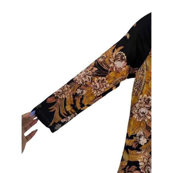 Roberto Cavalli Just Cavalli Black‎ Gold Floral Stretch Scoop Neck Dress Size 4 - Picture 6 of 12